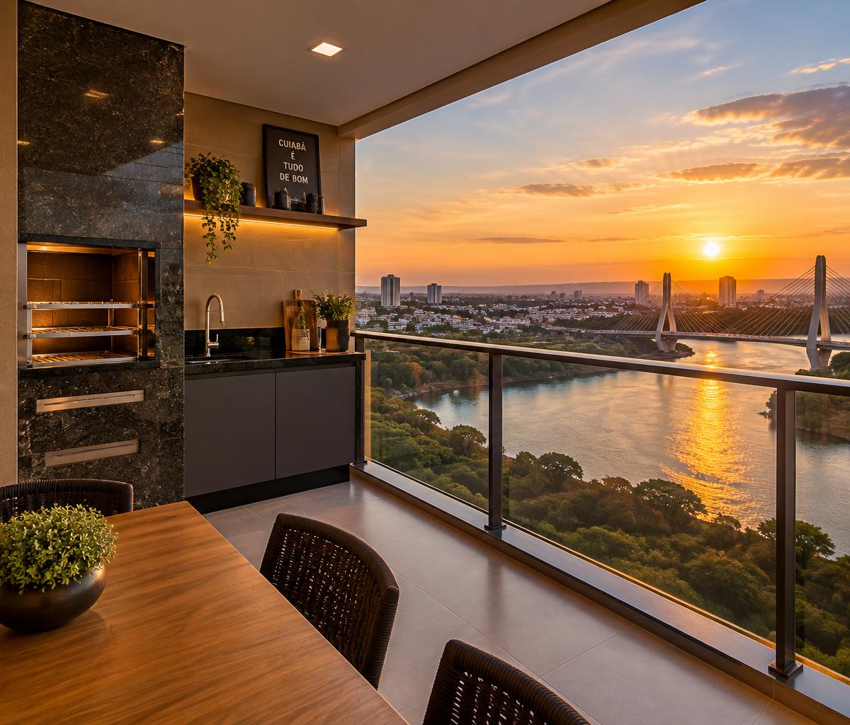 Sala de estar de apartamento com luz do fim de tarde